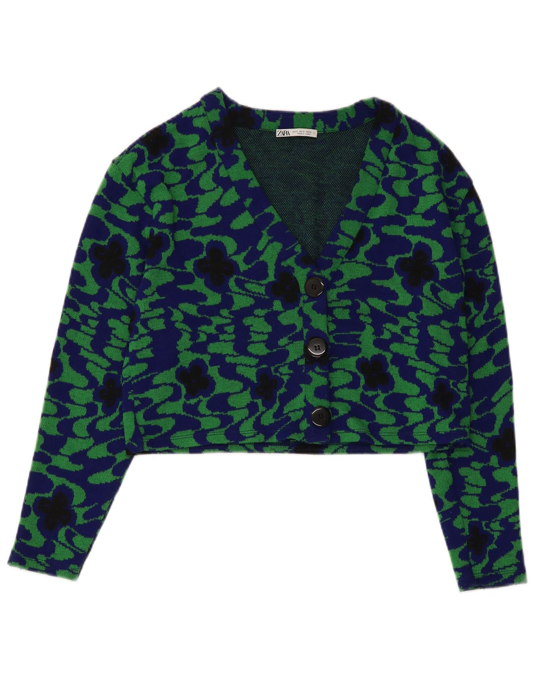Zara Womens Crop 3 Button Blazer Jacket UK 10 Pequeno Verde Floral Poliéster