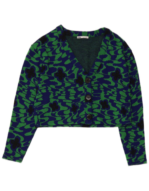 Zara Womens Crop 3 Button Blazer Jacket UK 10 Pequeno Verde Floral Poliéster