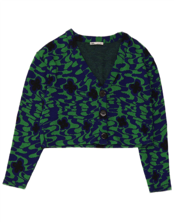 Zara Womens Crop 3 Button Blazer Jacket UK 10 Pequeno Verde Floral Poliéster