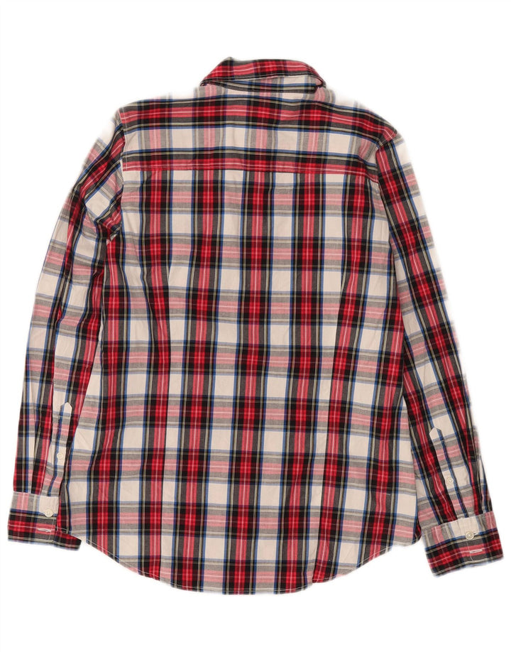 Camisa feminina J. Crew UK 10 pequena xadrez vermelha de algodão