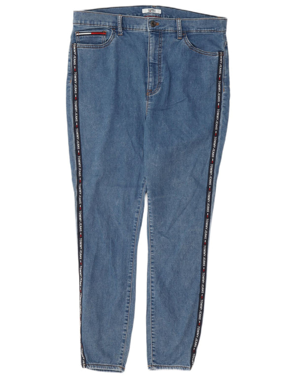 Jeans skinny feminino Tommy Hilfiger de cintura alta com estampa gráfica US 14 XL W34 L27 azul