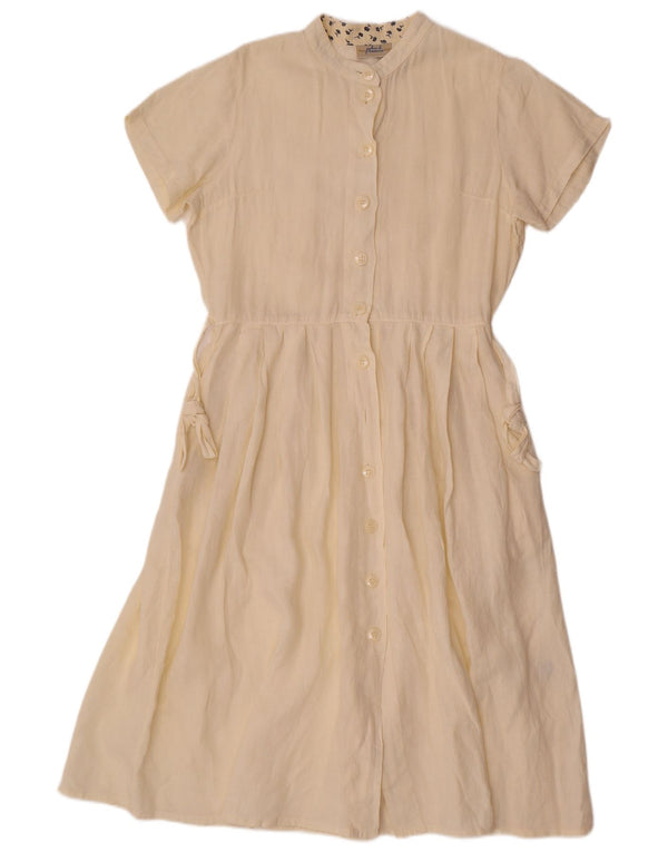 Vestido camisa feminino vintage de mangas curtas Reino Unido 10 pequeno linho branco