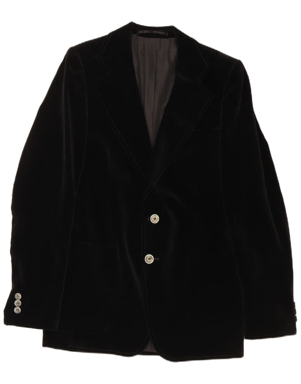 Jaqueta blazer masculina vintage de veludo com 2 botões Reino Unido 36 pequena preta
