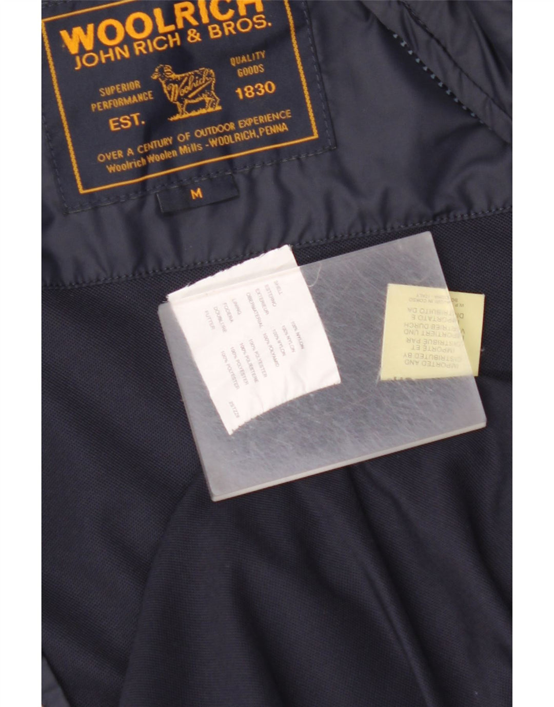 WOOLRICH Mens Graphic Bomber Jacket UK 38 Medium Navy Blue Nylon