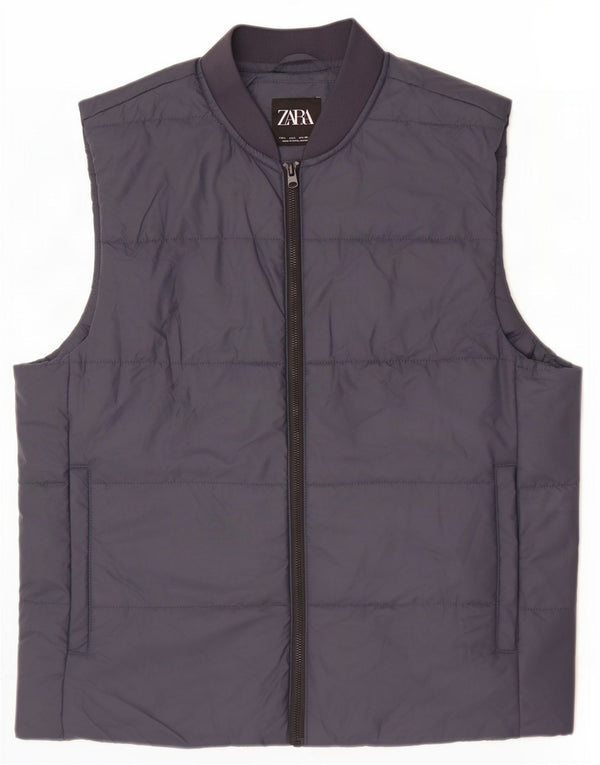 Zara Colete acolchoado masculino UK 40 grande poliéster azul marinho