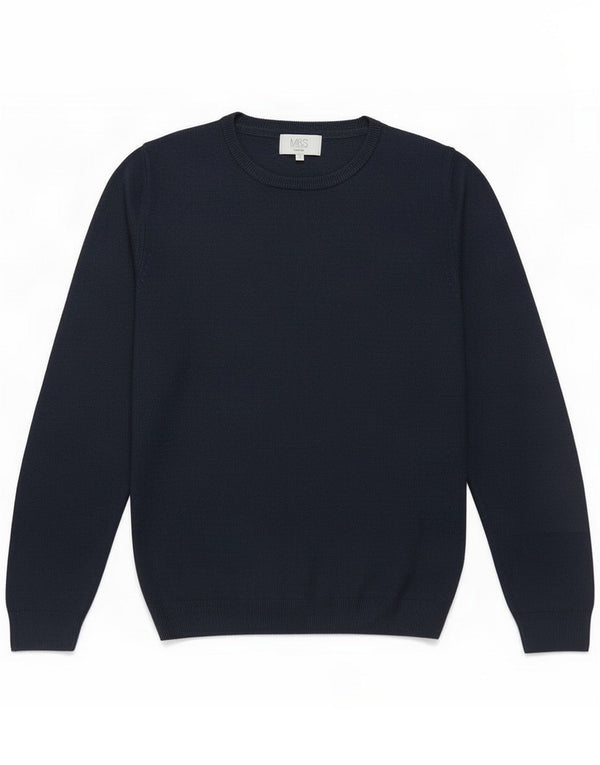 Suéter masculino Marks & Spencer com gola redonda, pequeno acrílico azul marinho