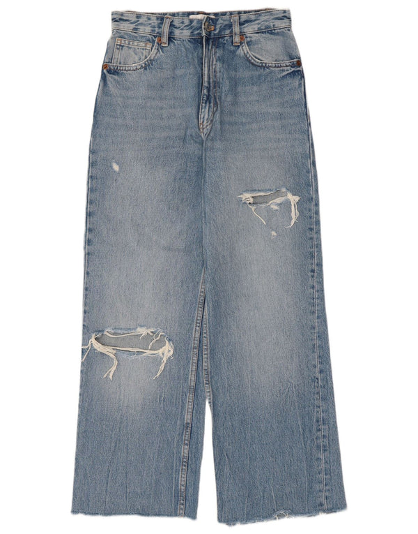 Calça jeans feminina ZARA com pernas largas desgastadas EU 36 XS W26 L27 algodão azul