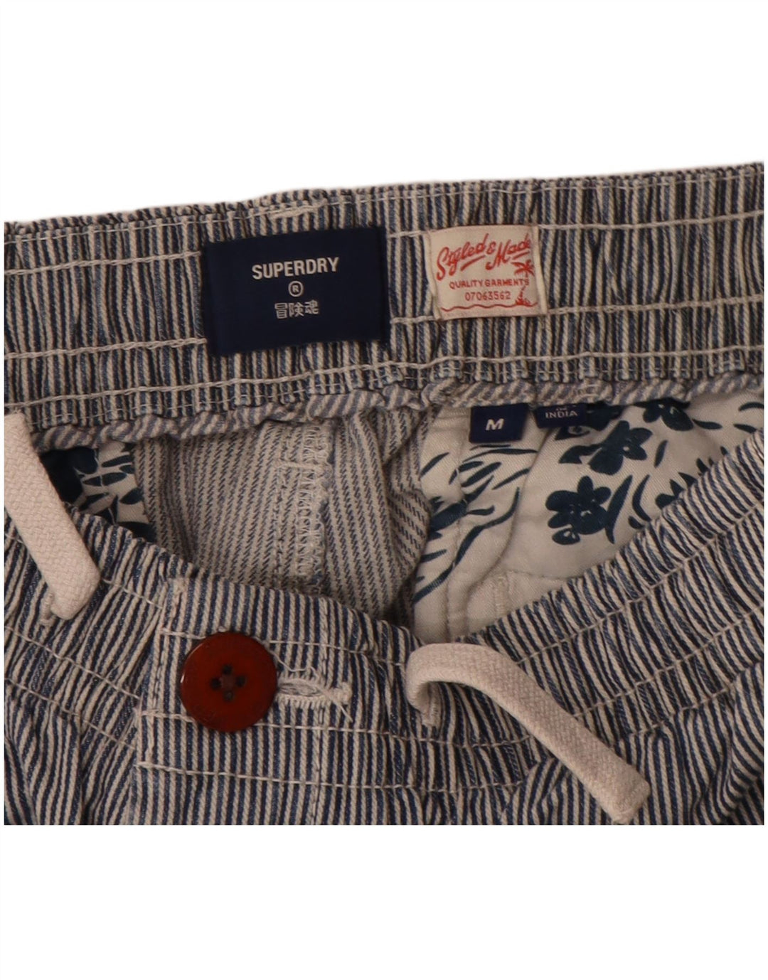 Superdry Mens Chino Shorts Médio W32 Algodão Listrado Azul