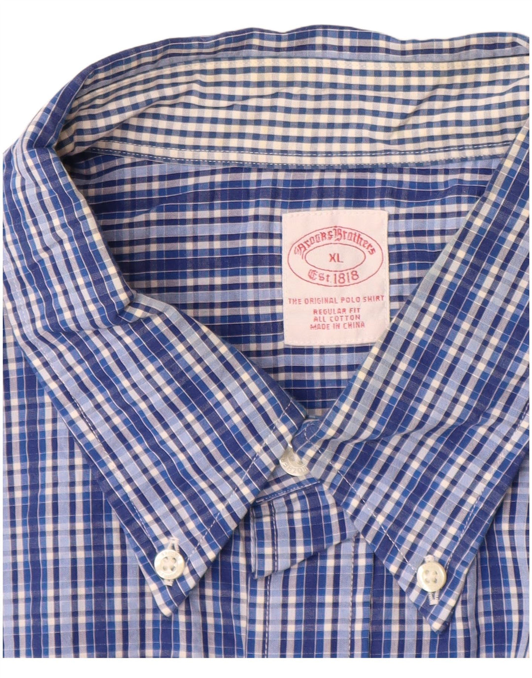 Camisa masculina BROOKS BROTHERS manga curta regular fit XL azul xadrez algodão