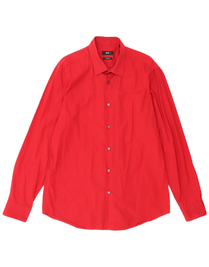 Camisa masculina Hugo Boss Regular Fit tamanho 41 16 grande algodão vermelho