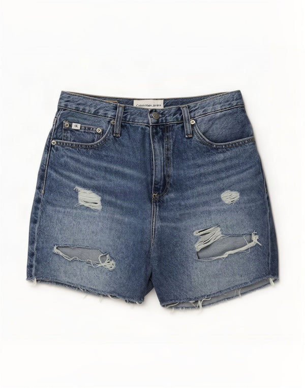 Shorts jeans feminino Calvin Klein desgastado W29 algodão azul médio