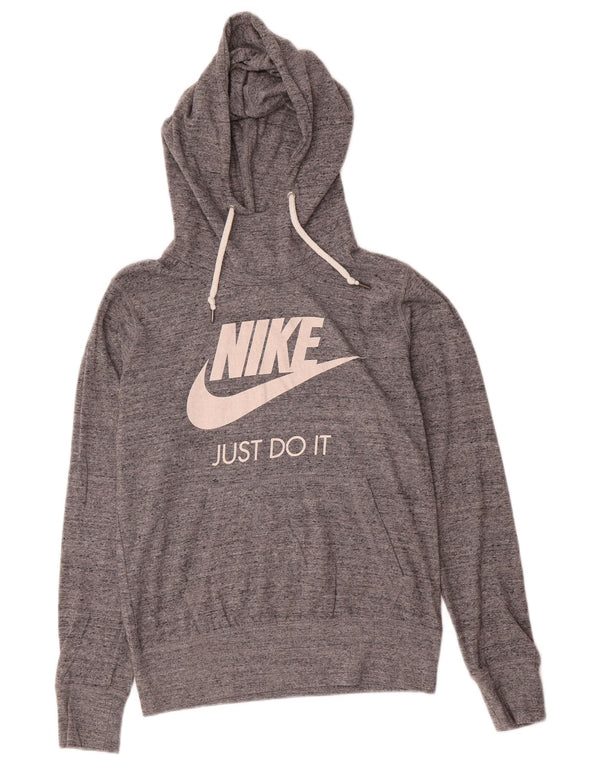 Jumper com capuz gráfico feminino Nike UK 14 algodão manchado cinza médio