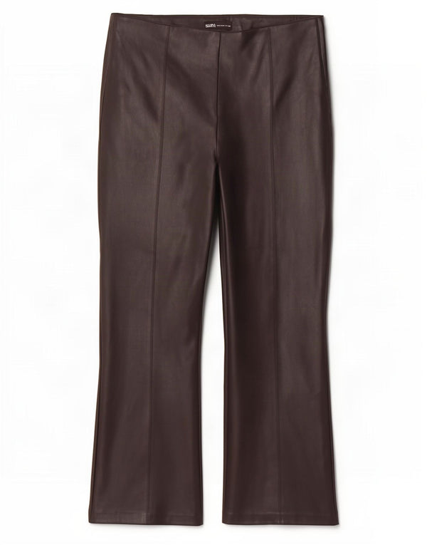 Calça feminina Zara Bootcut de couro sintético XL W32 L27 poliuretano preto