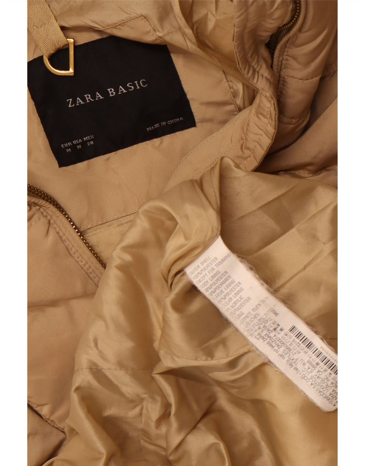 Casaco acolchoado com capuz feminino Zara UK 12 poliéster bege médio