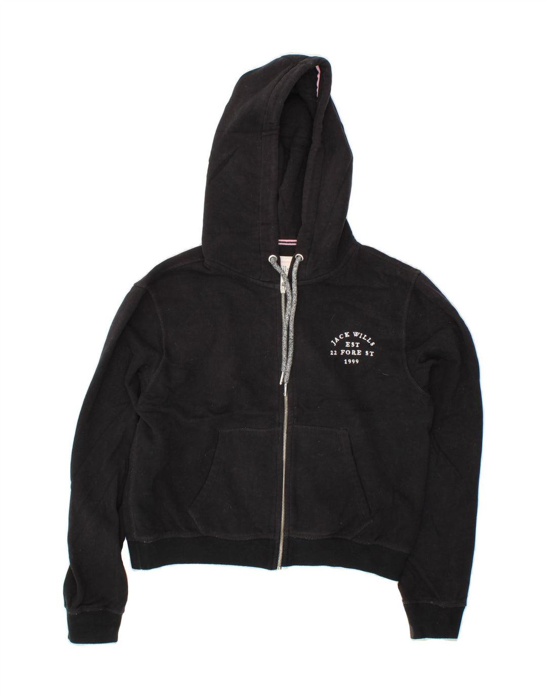 JACK WILLS Womens Crop Oversized Zip Hoodie Sweater UK 10 Small Black Vintage Jack Wills and Second-Hand Jack Wills from Messina Hembry 