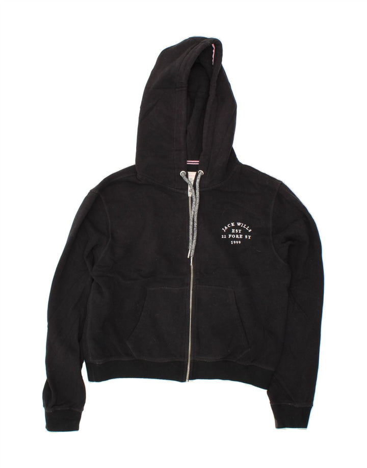 JACK WILLS Womens Crop Oversized Zip Hoodie Sweater UK 10 Small Black Vintage Jack Wills and Second-Hand Jack Wills from Messina Hembry 
