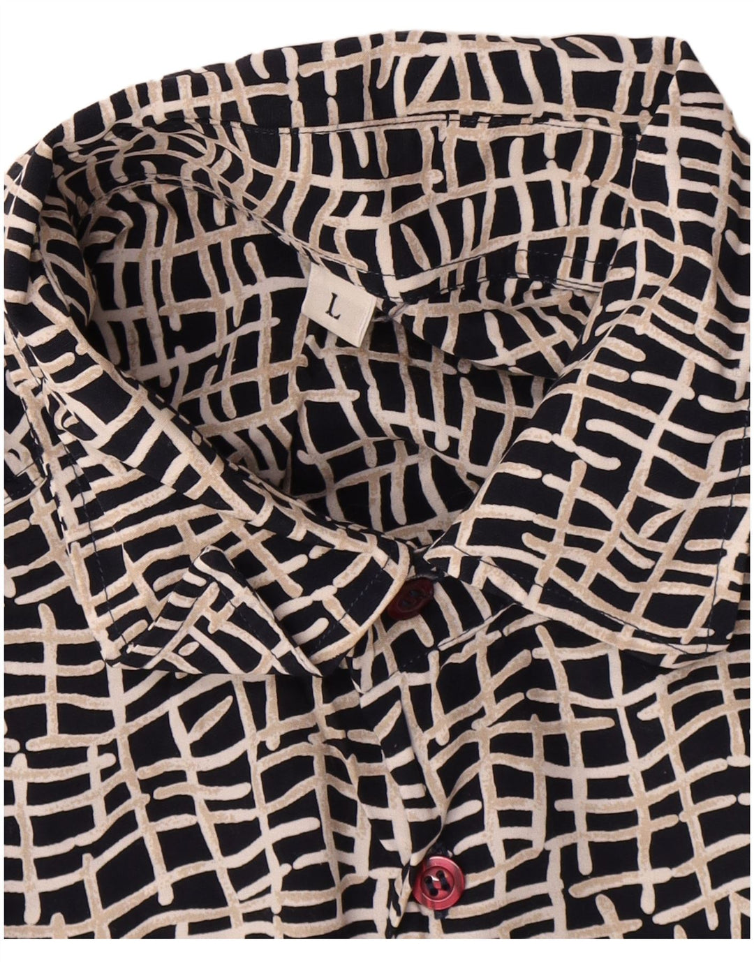 Camisa masculina vintage de manga curta grande preta geométrica