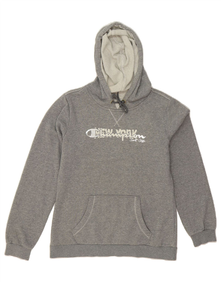CHAMPION Womens Graphic Hoodie Jumper UK 14 Large Grey Cotton Vintage Champion and Second-Hand Champion from Messina Hembry 