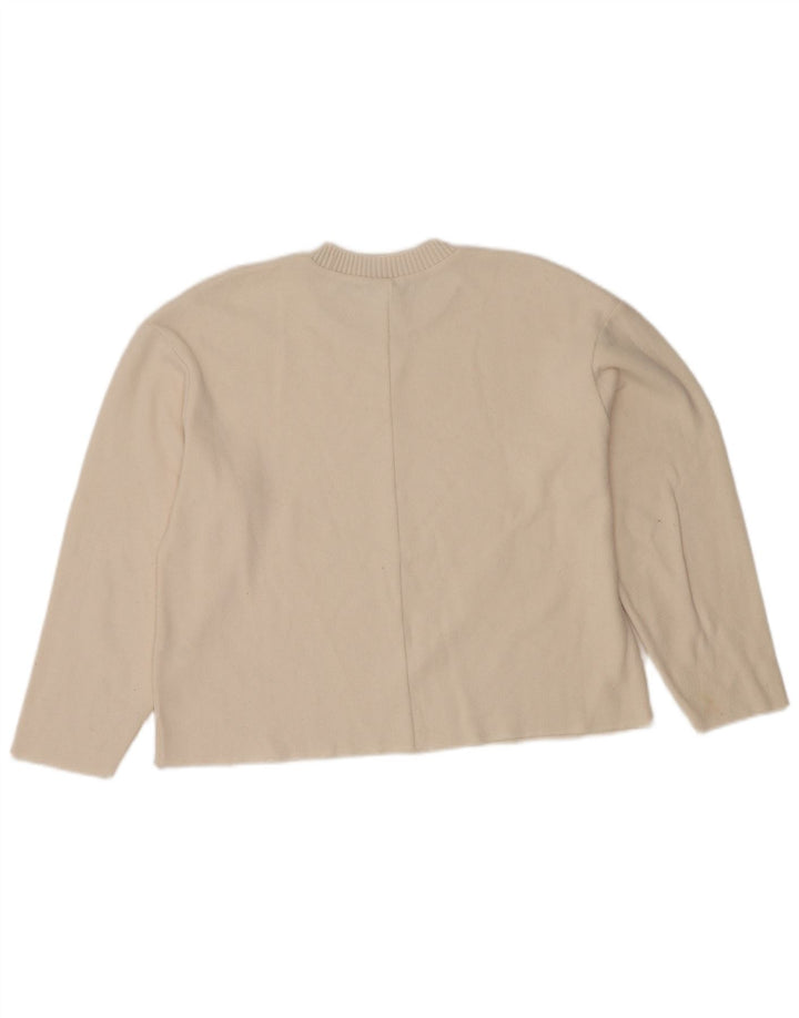 Suéter feminino Zara com gola redonda e gola redonda, Reino Unido 14, médio, branco, poliéster