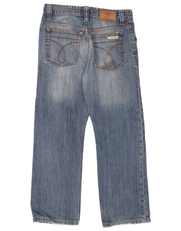 Calvin Klein Jeans feminino cortado desgastado W30 L26 algodão azul