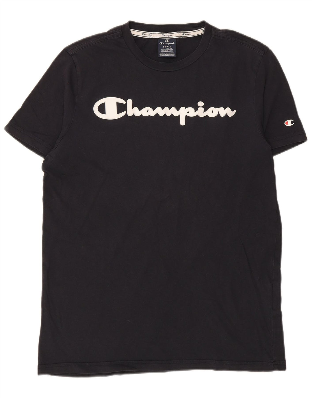 CHAMPION Camiseta masculina gráfica top pequeno algodão azul marinho