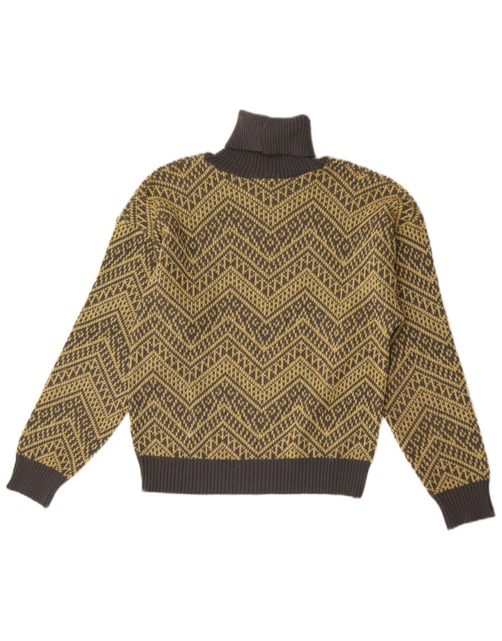 Suéter feminino vintage com gola redonda Reino Unido 14 Chevron amarelo médio