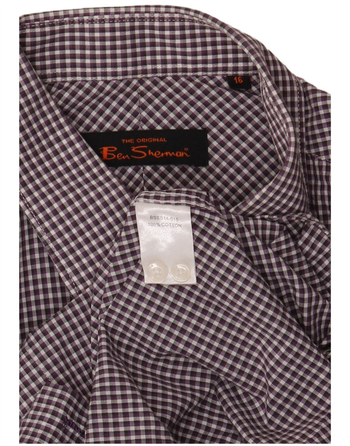 Camisa masculina Ben Sherman tamanho 16 grande algodão guingão roxo