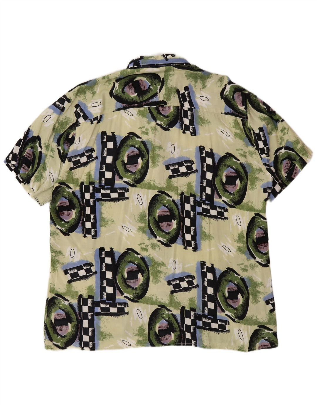 Camisa masculina vintage de manga curta 2XL Viscose geométrica multicolorida