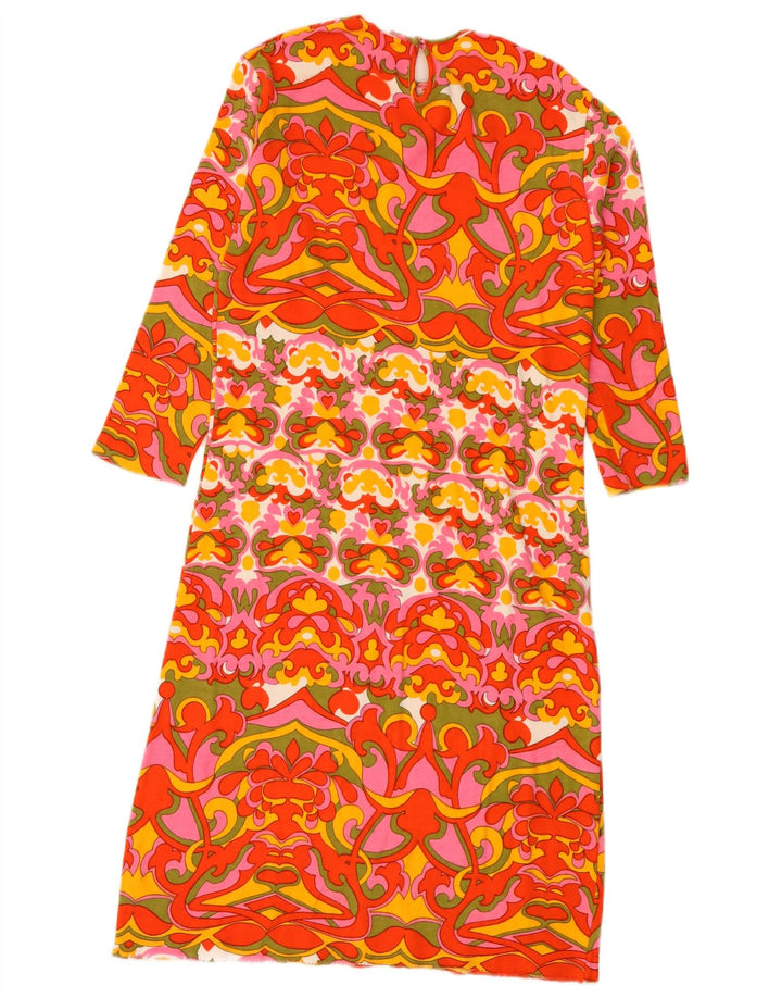 Vestido feminino vintage manga 3/4 UK 12 floral vermelho médio
