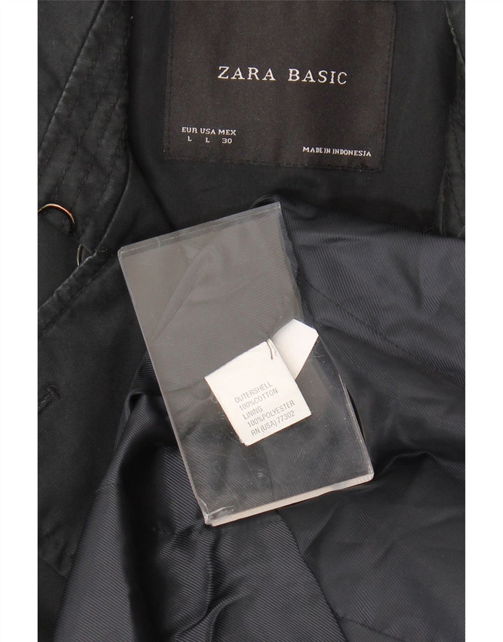 Zara Womens Trench Coat UK 16 Grande Algodão Preto