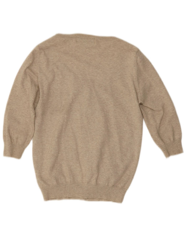 Suéter cardigã feminino Zara manga 3/4 Reino Unido 14 grande algodão bege