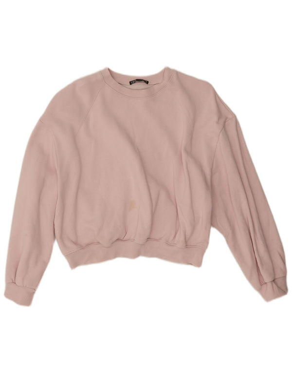 Zara Womens Crop Oversized Moletom Jumper Reino Unido 14 Médio Algodão Rosa