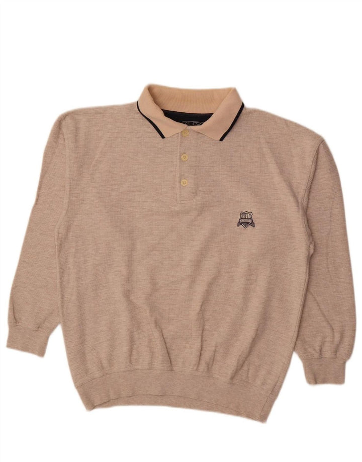 GIANI FEROTI Suéter masculino com gola polo e algodão bege grande