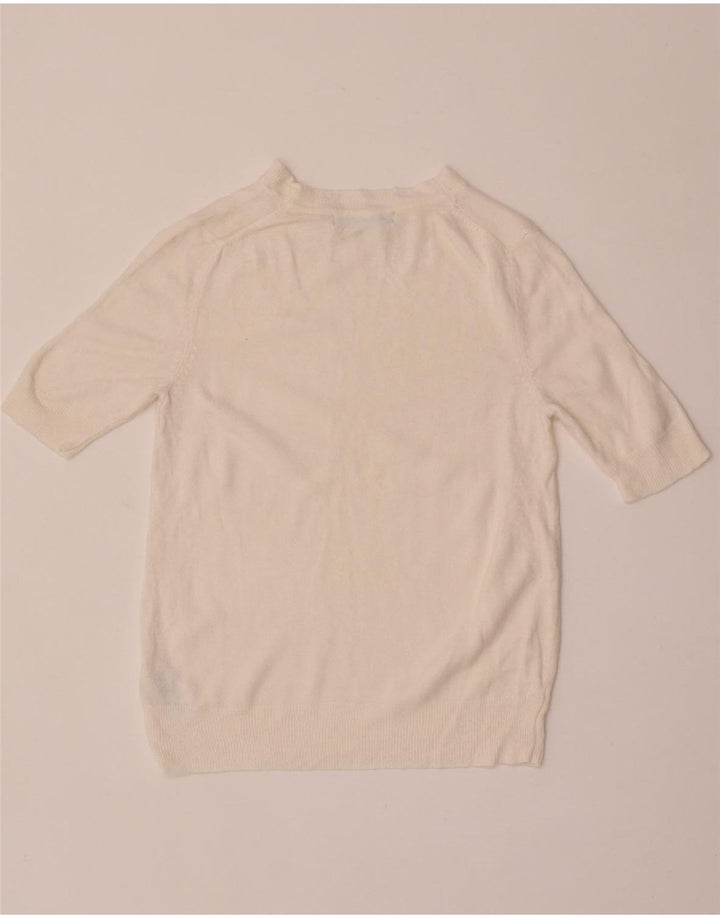 Suéter feminino Marks & Spencer com gola canoa Reino Unido 8 pequeno off white
