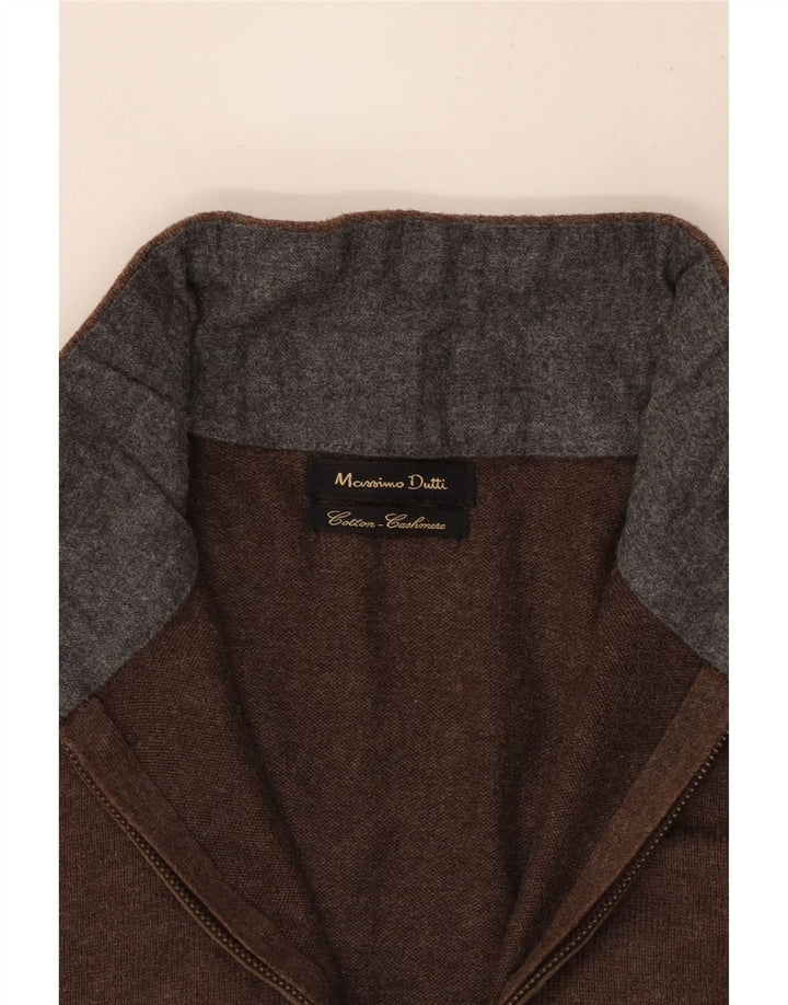 Suéter masculino Massimo Dutti com zíper e gola pequena de algodão marrom