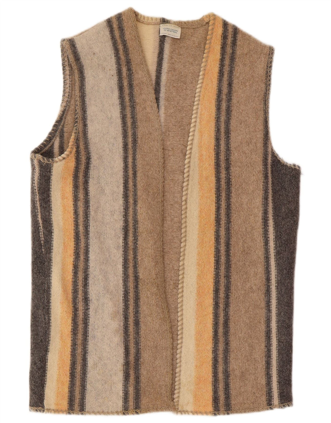 Suéter cardigã feminino sem mangas Benetton Reino Unido 16 grande lã multicolorida