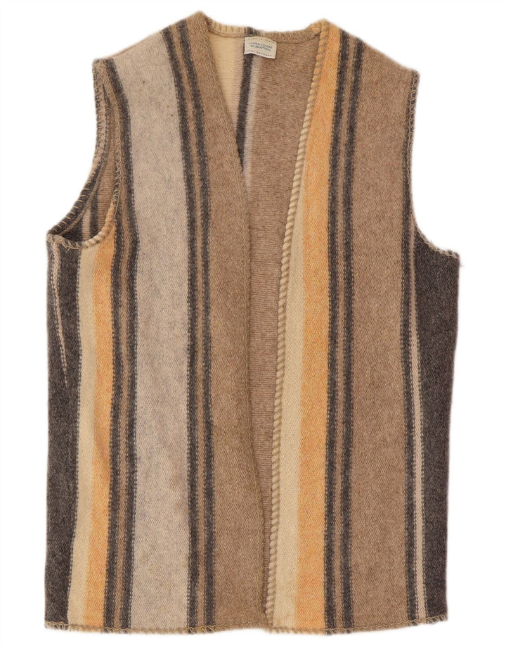 Suéter cardigã feminino sem mangas Benetton Reino Unido 16 grande lã multicolorida