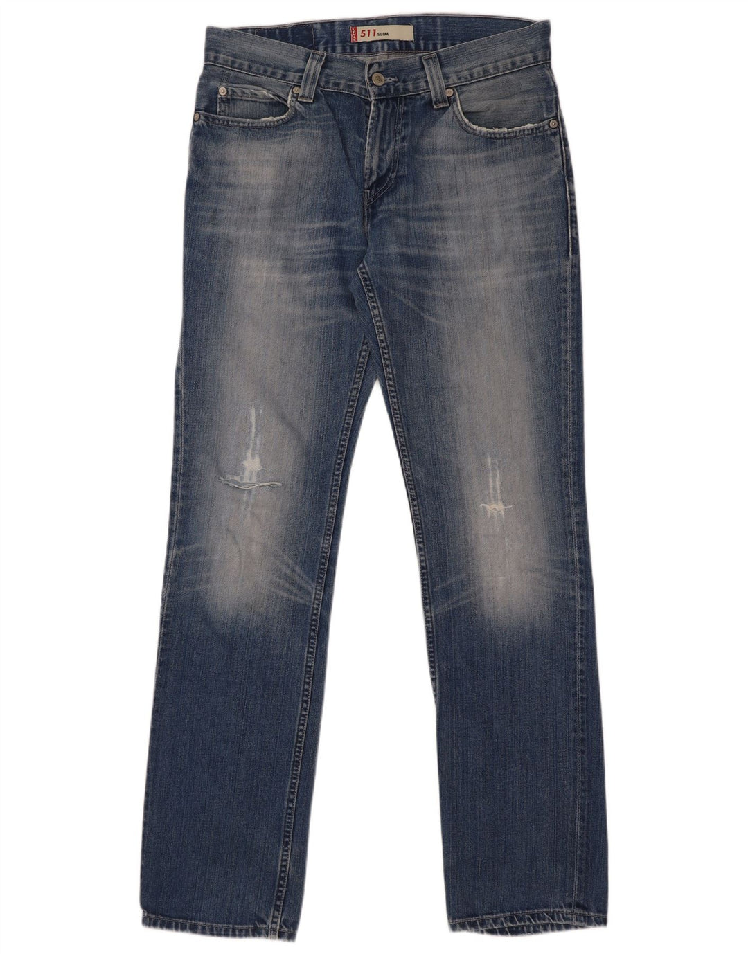 Levi's Masculino 511 Distressed Slim Jeans W33 L34 Azul Algodão