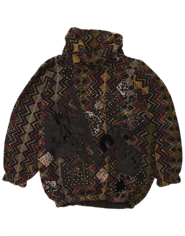 Suéter feminino vintage com gola redonda UK 20 2XL retrô multicolorido