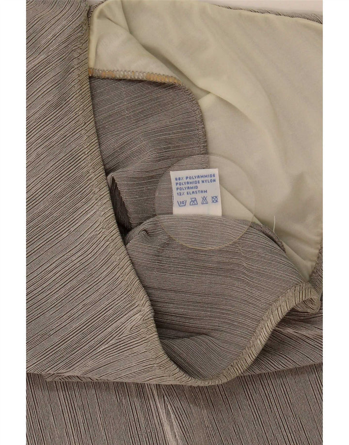 Vestido mini halter vintage feminino UK 12 poliamida listrada cinza médio
