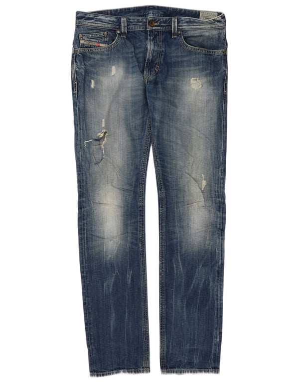 Diesel Masculino Thavar Distressed Slim Skinny Jeans W34 L34 Azul Algodão