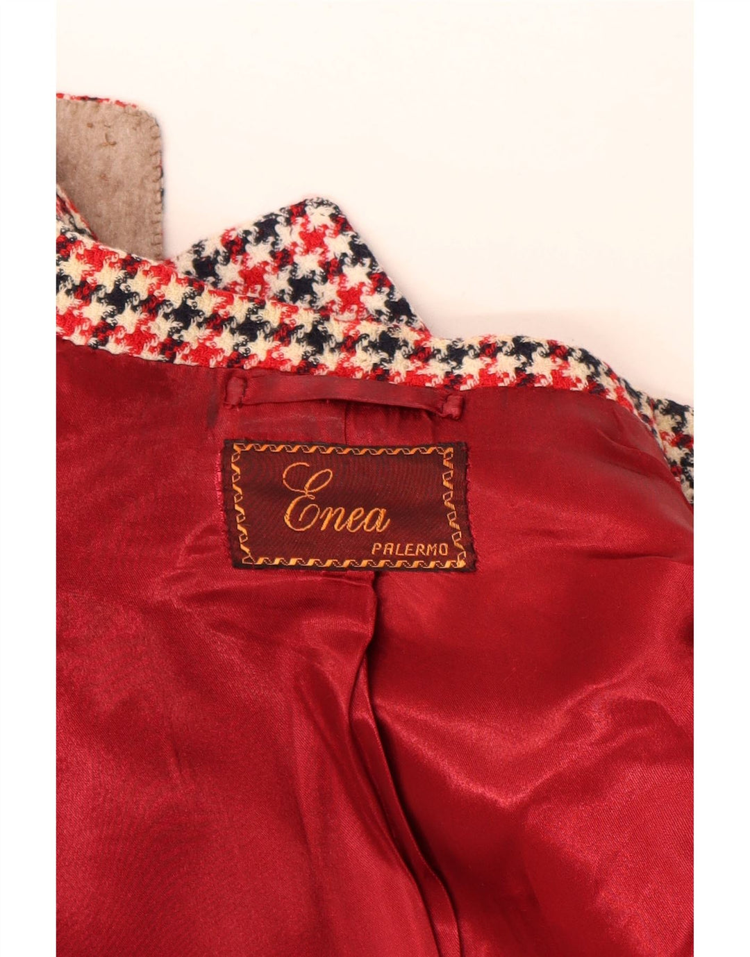 Jaqueta blazer feminina vintage manga 3/4 Reino Unido 16 grande houndstooth vermelho