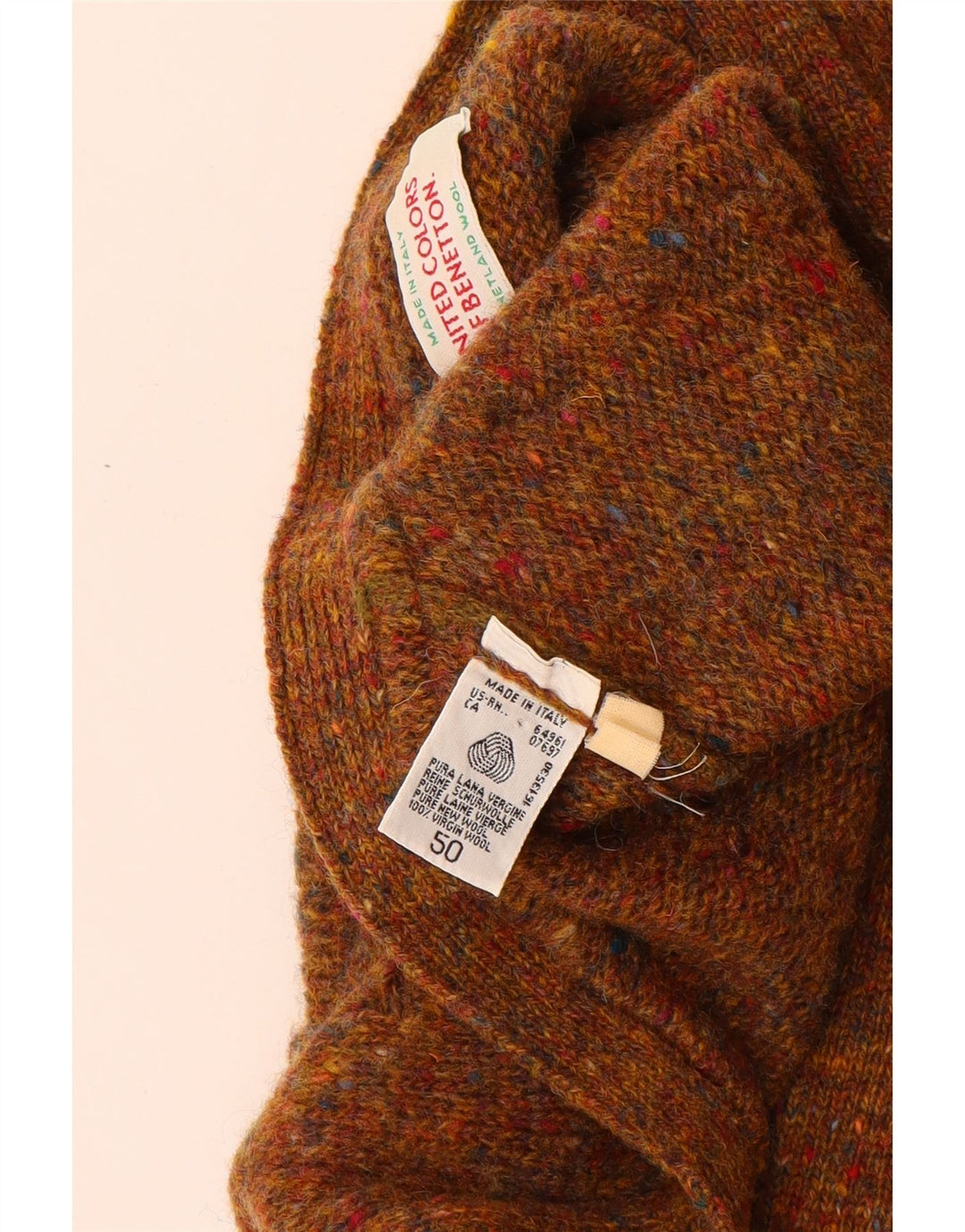 Suéter cardigã masculino Benetton IT 50 lã nova manchada marrom médio