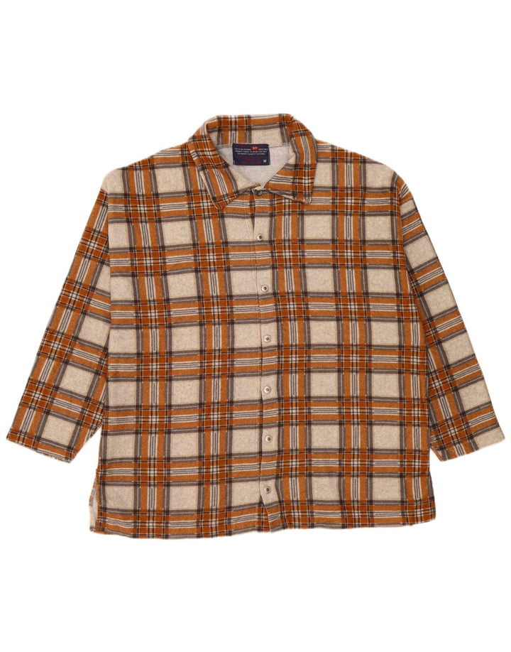 Camisa oversized feminina vintage de flanela Reino Unido 14 xadrez bege médio