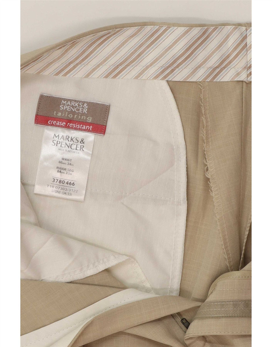 Calça masculina de terno reto Marks & Spencer W34 L28 poliéster bege