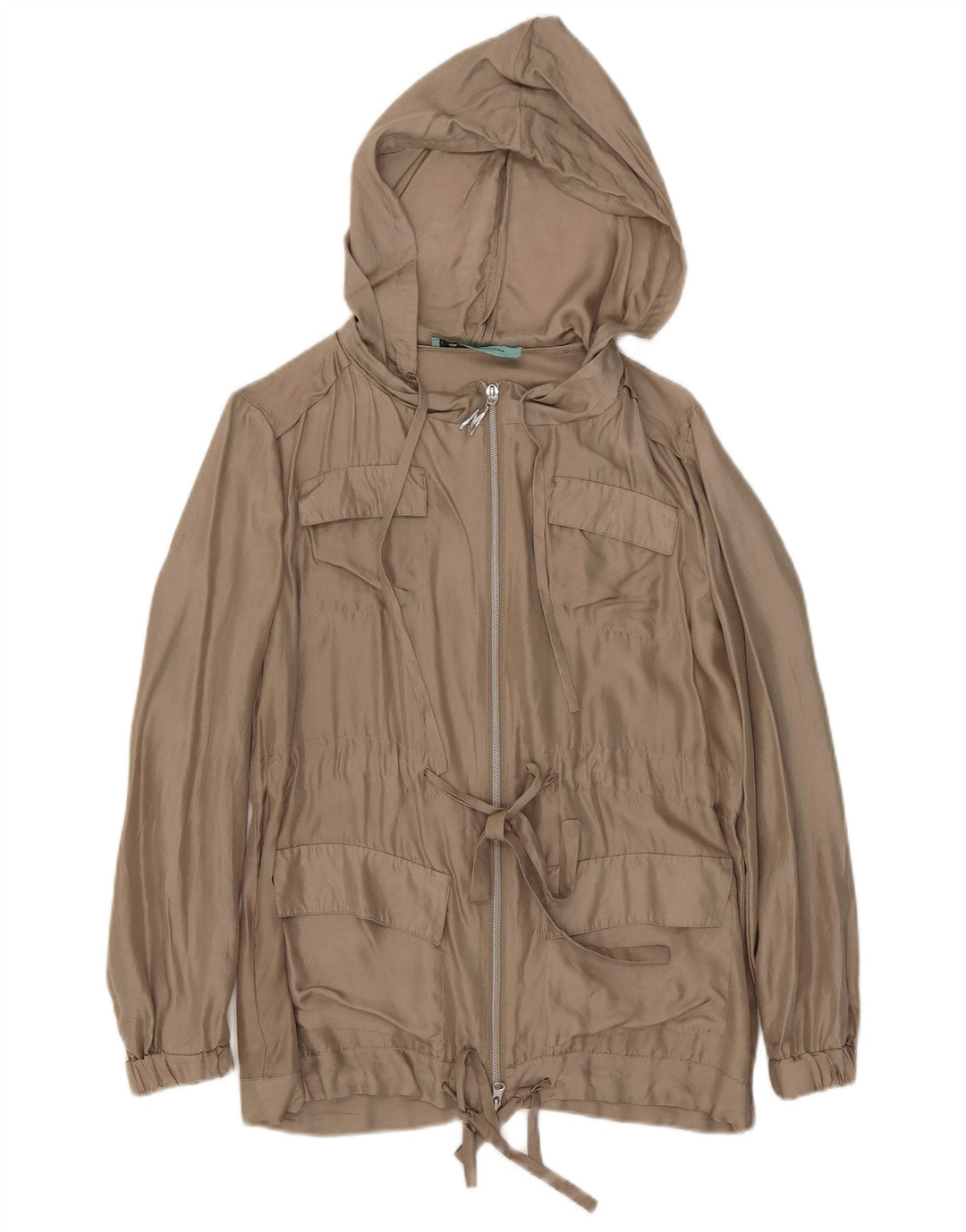 Jaqueta utilitária feminina com capuz Guess By Marciano IT 40 pequena seda bege