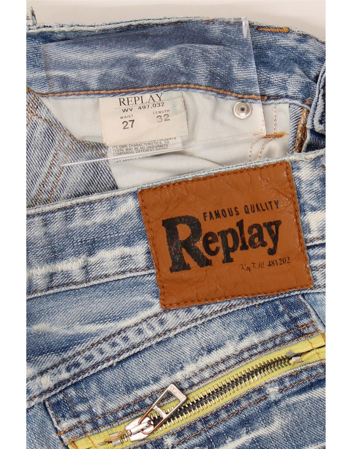 Replay Calça jeans feminina desgastada slim W27 L32 azul algodão