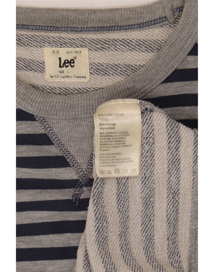 Lee moletom feminino regular fit jumper Reino Unido 16 grande algodão listrado cinza