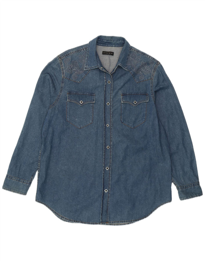 Camisa jeans grande feminina Etro IT 46 grande algodão floral azul