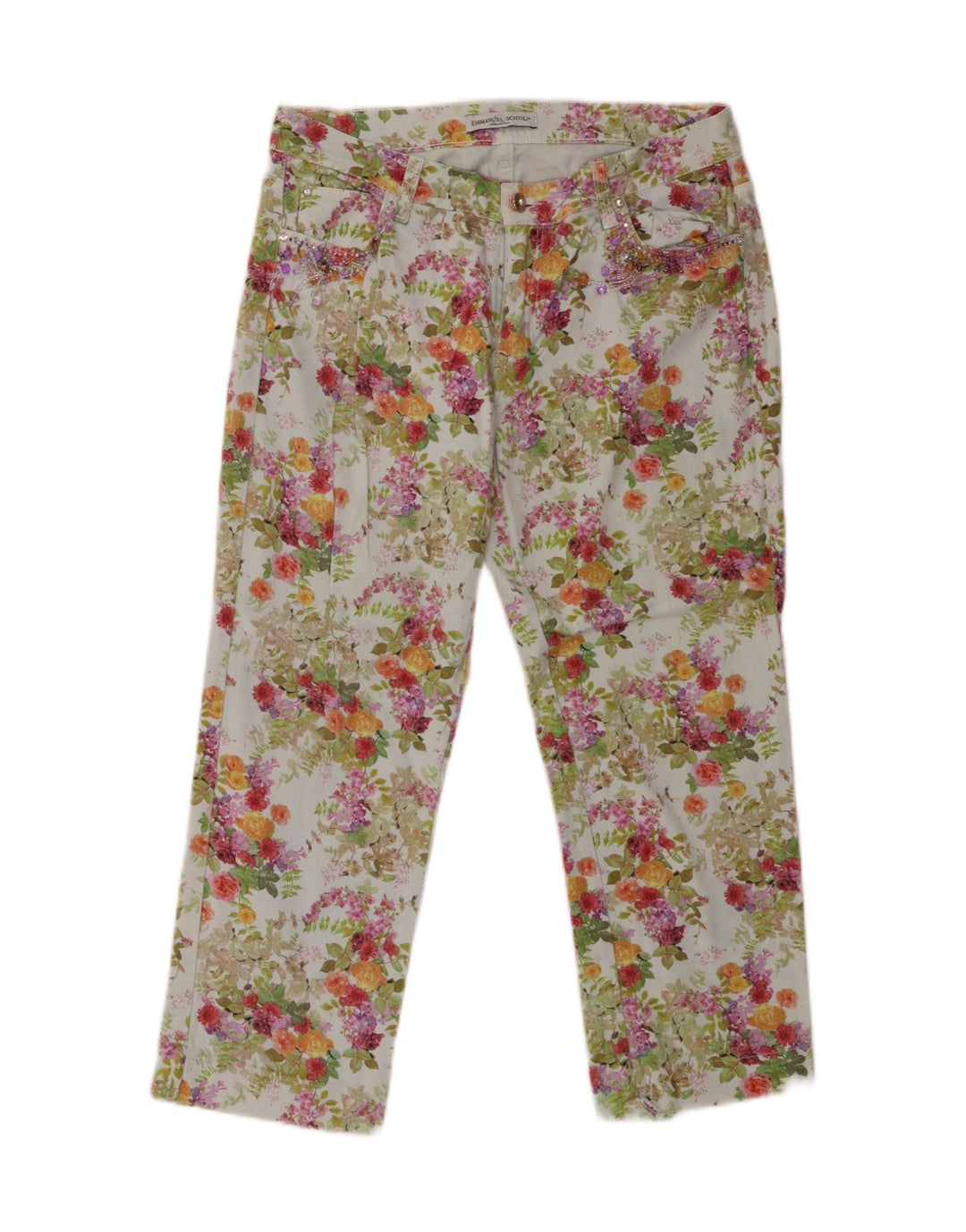 Calça jeans feminina EMMANUEL SCHVILI W32 L24 multicolorida floral